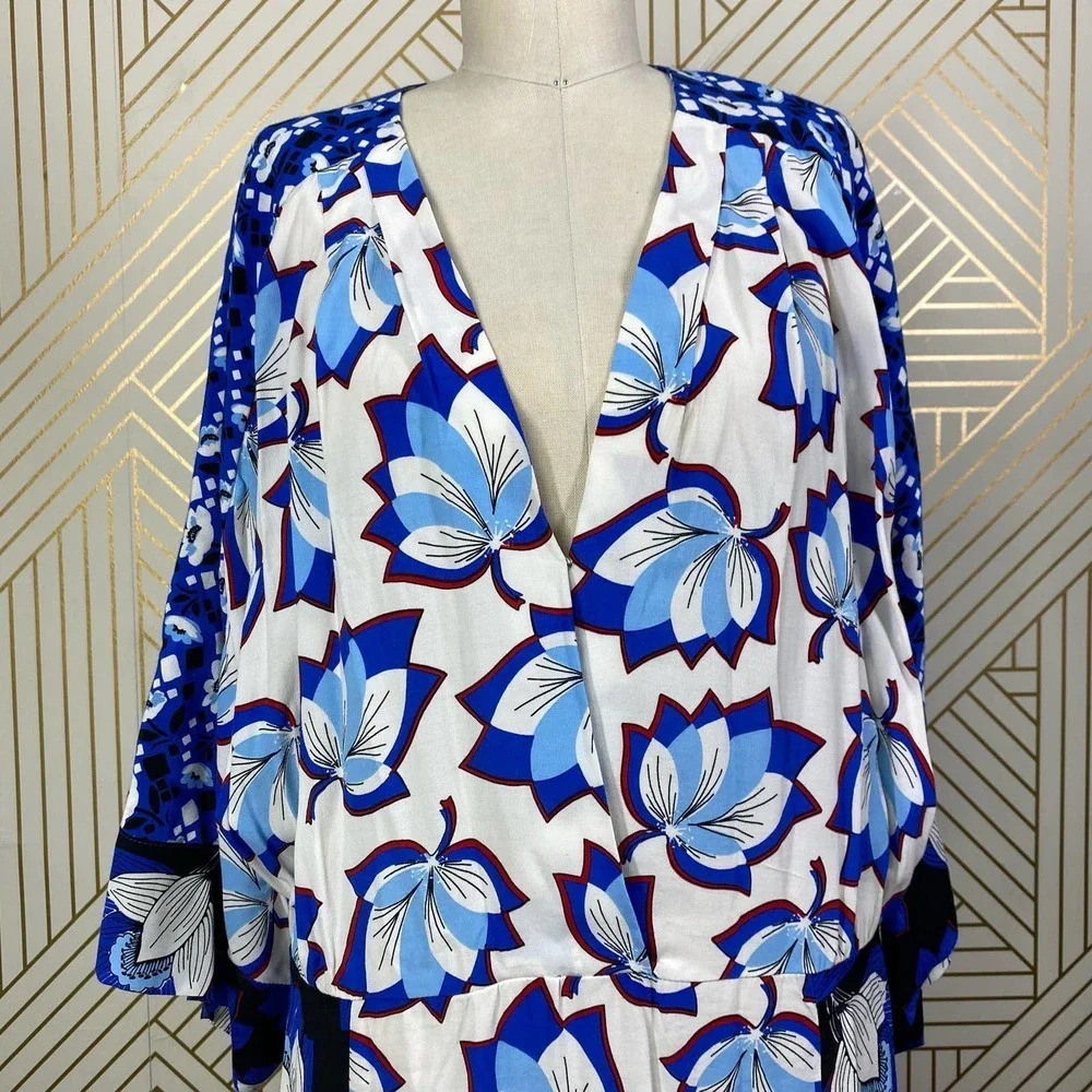 WARM Kimono Sleeve Dress Blue/White Floral‎ - Picture 3 of 12